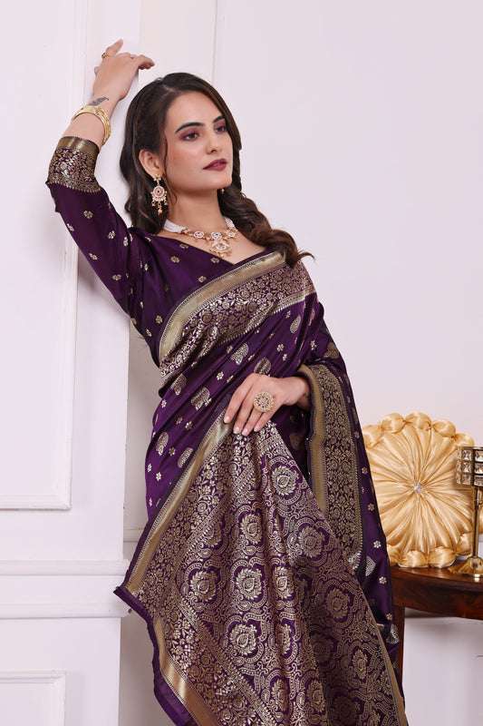 Rudrani Wine Banarasi silk saree