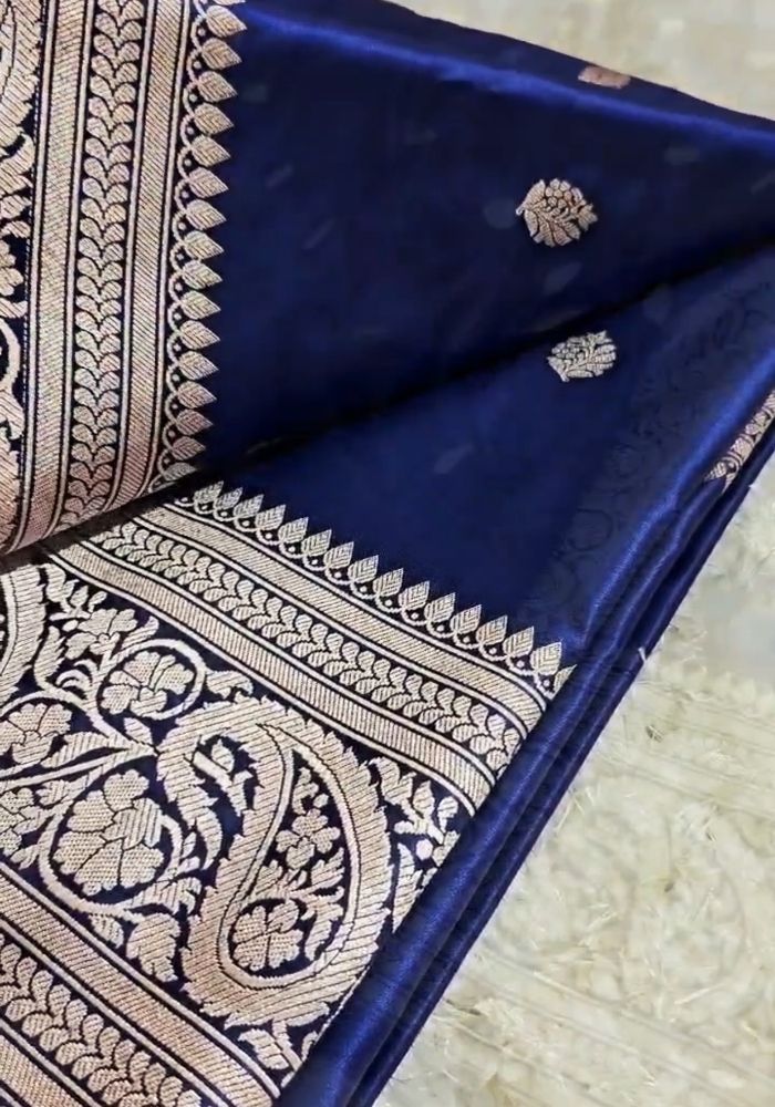 Aastha – Navy Blue Banarasi Soft Silk Saree with Antique Paisley Zari Work