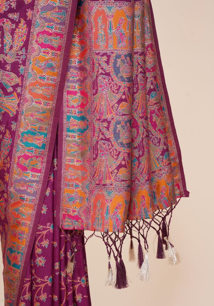 Tanirika – Wine Naylon Sillk Saree with Vibrant Minakari Detailing