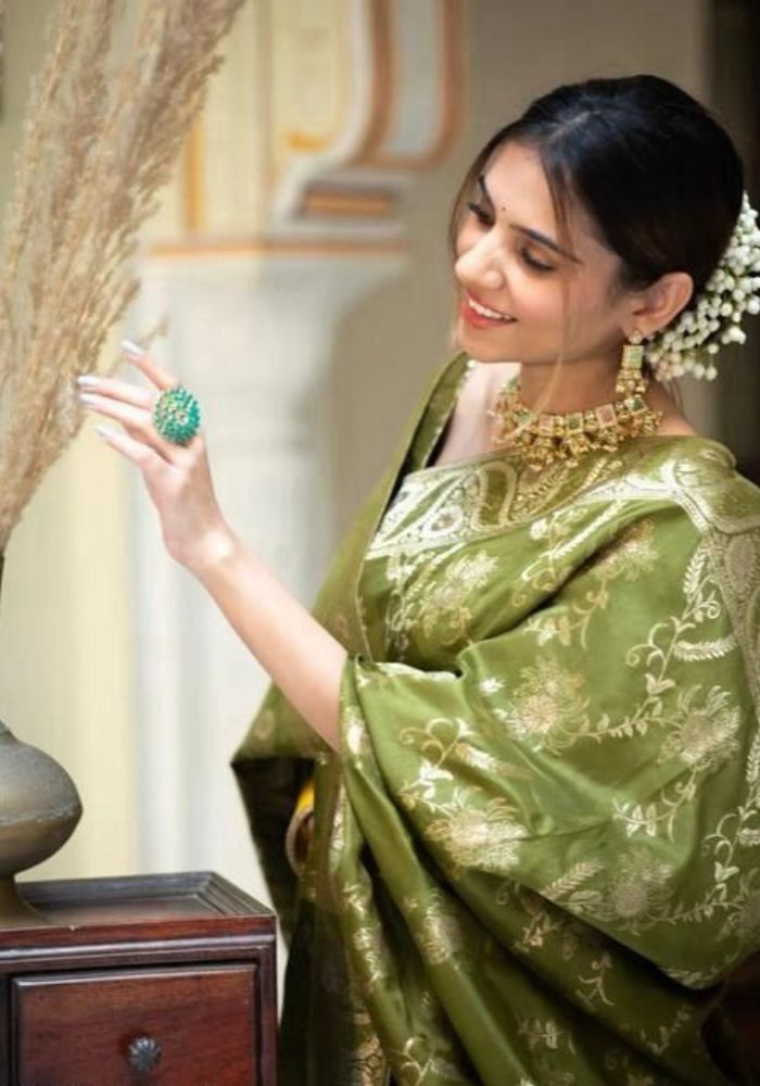 Anarkali Mehandi Banarasi silk saree