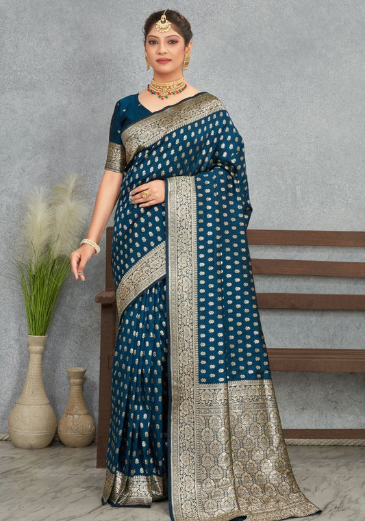 Charmi More Peach Banarasi Soft Silk Saree