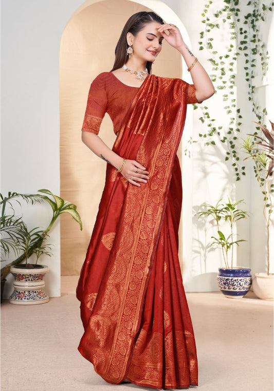 Yamika Red Banarasi Silk Saree