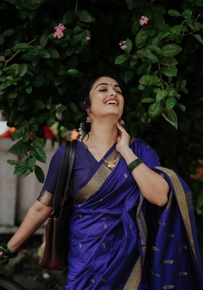 Royal Grace – Deep Blue Soft Silk Saree with Golden Zari Border