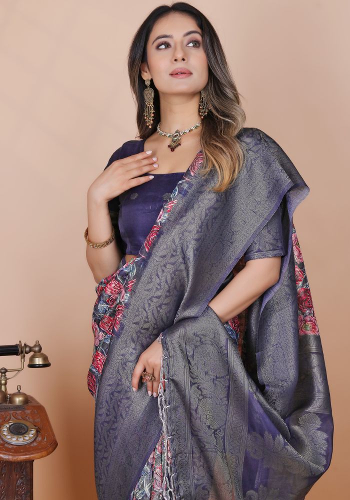 Srivalli Blue Digital Silk saree