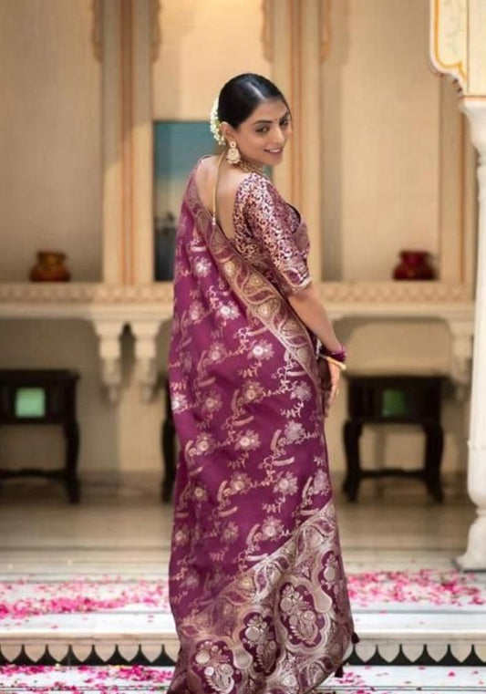 Anarkali Wine banarasi silk saree