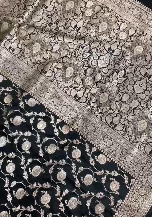 Black Banarasi Katan Silk Saree