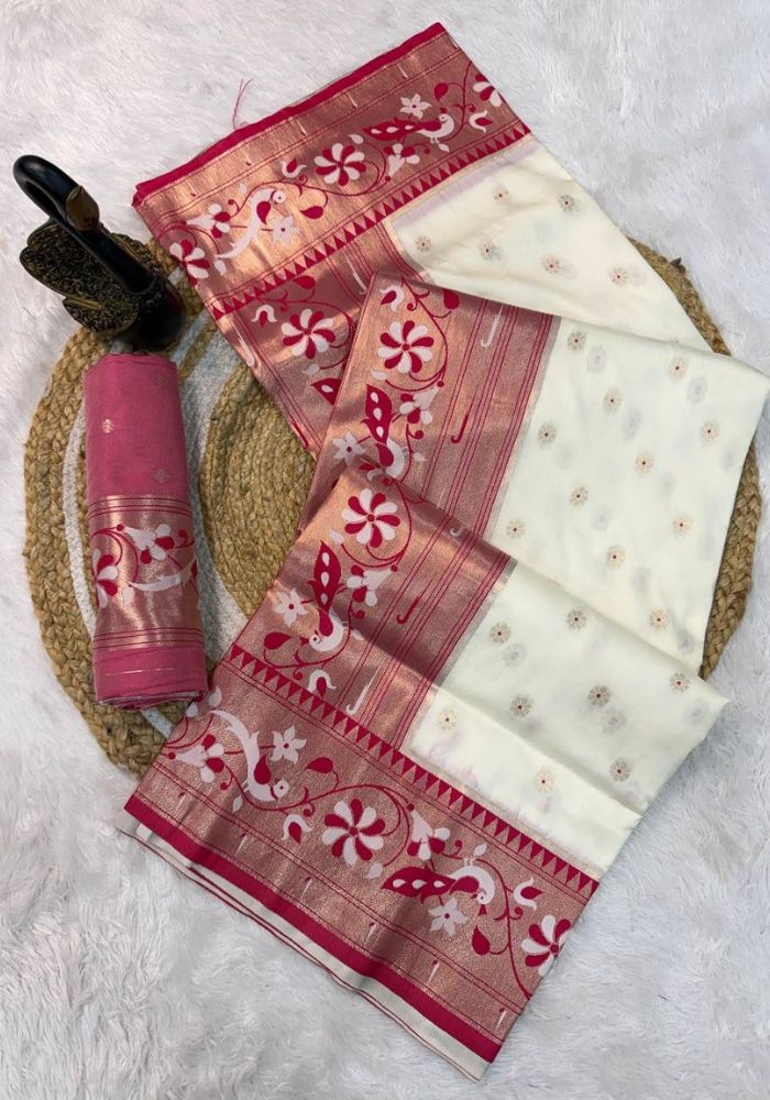 Deserving Beige Paithani Silk Saree With Dulcet Blouse Piece