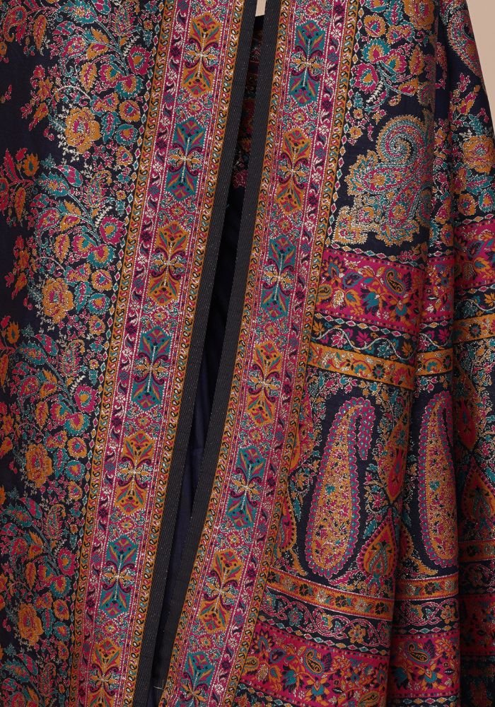 Glamorous N.blue Pashmina Saree With Artistic Minakari Work