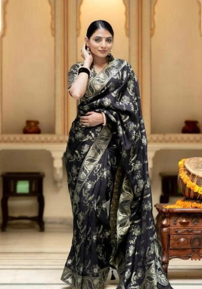 Anarkali Black banarasi silk saree