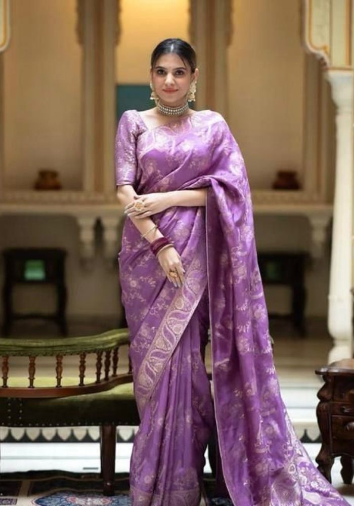 Anarkali Lavender banarasi silk saree