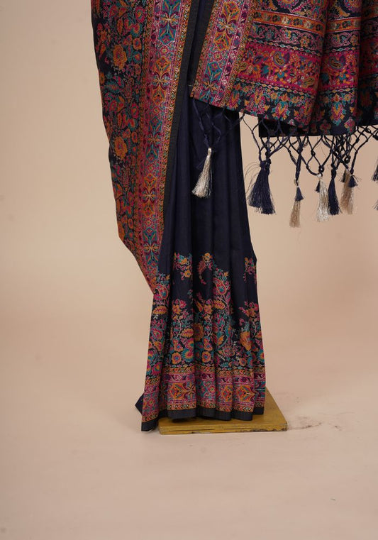 Glamorous N.blue Pashmina Saree With Artistic Minakari Work