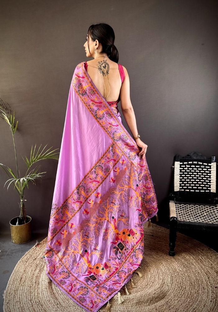 Ishani Lavender Nylon Silk Saree
