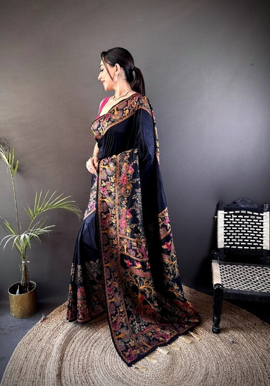 Ishani Black Nylon Silk Saree