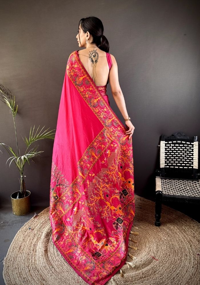 Ishani Red Nylon Silk Saree