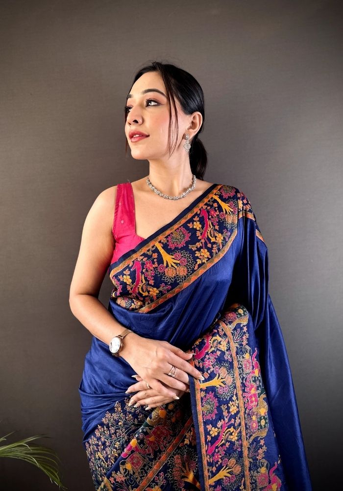 Ishani Navy blue Nylon Silk Saree