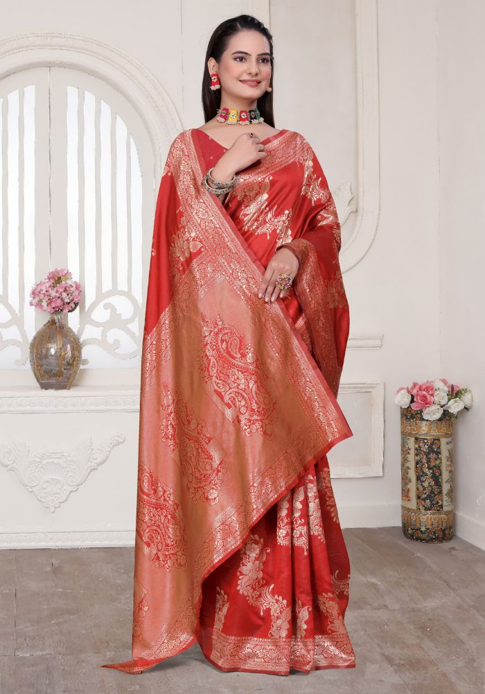 Aura Red Banarasi Silk Saree