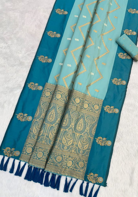 Ruvika – Banarasi Soft Silk Saree in Rama with Ornamental Border
