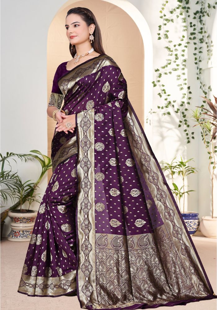 Yashika Wine Banarasi Silk Saree