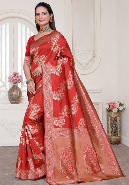 Aura Red Banarasi Silk Saree