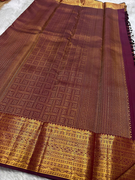 Royal Plum Kanjivaram Silk Saree with Intricate Zari Weave