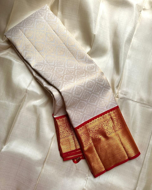 Varnika – Red Kanjivaram Silk Saree with Emerald Zari Border