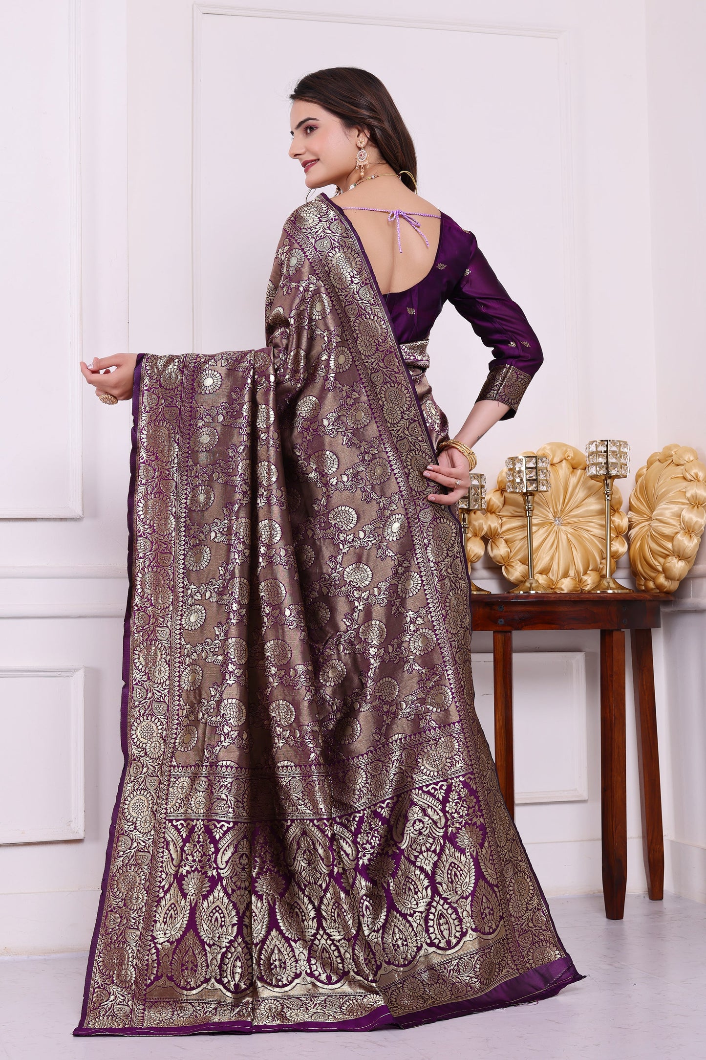 Chandrika Wine Banarasi Silk Saree