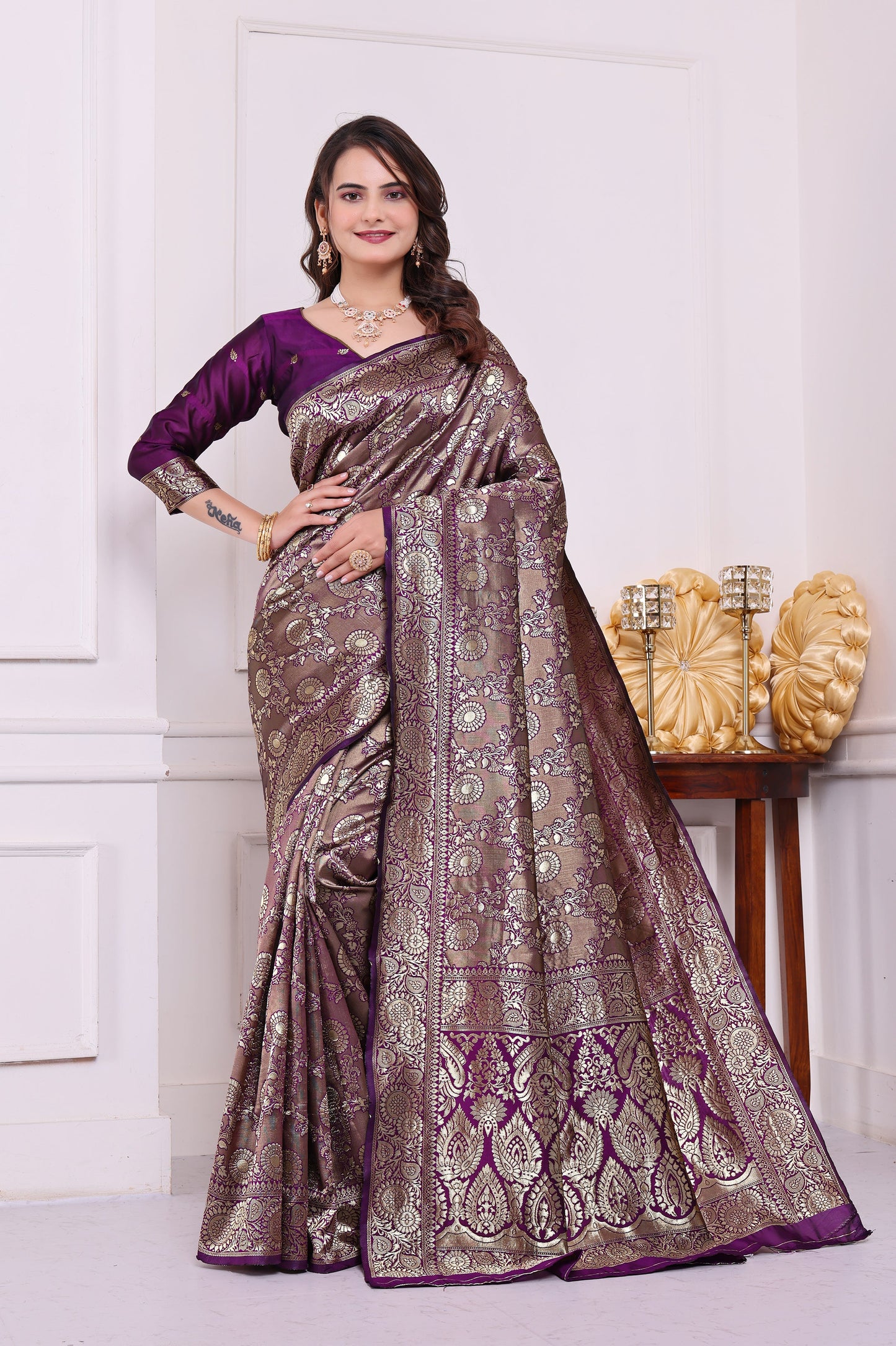 Chandrika Wine Banarasi Silk Saree