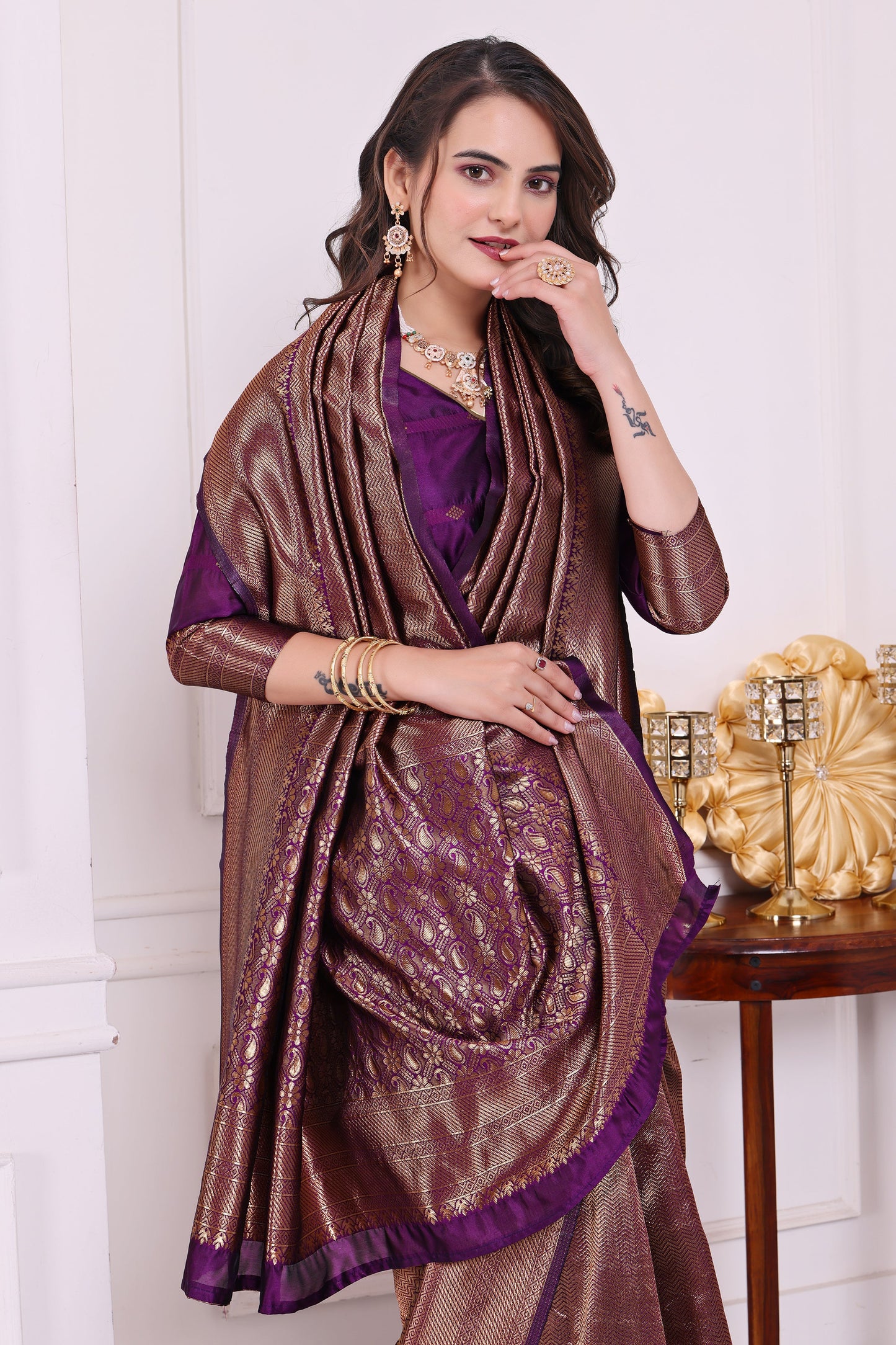 Aarohi Wine Banarasi Silk Saree