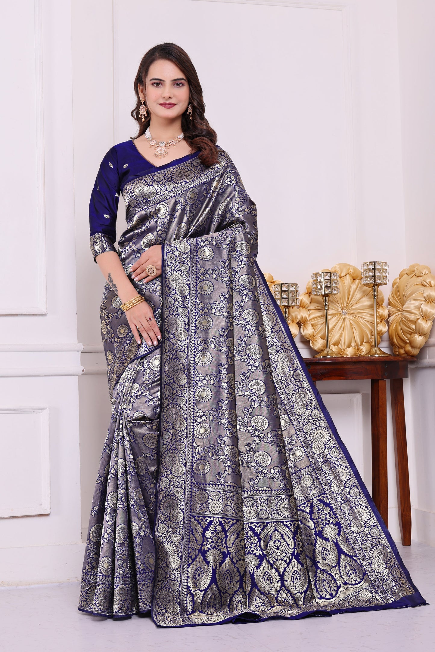 Chandrika N.blue Banarasi Silk Saree
