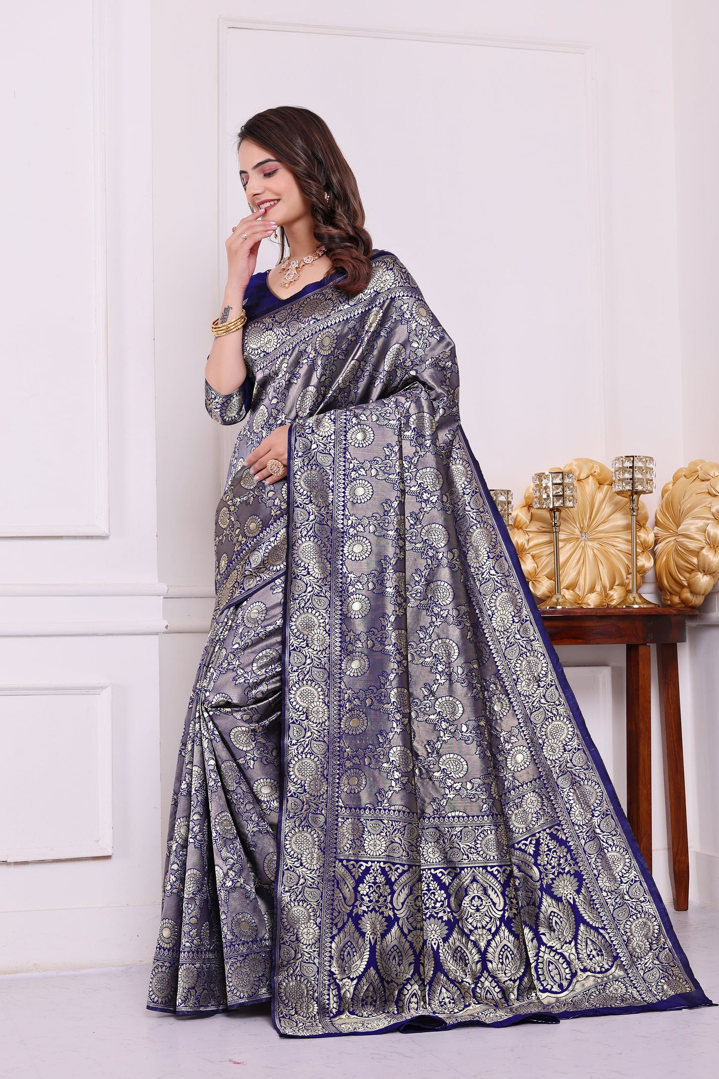 Chandrika N.blue Banarasi Silk Saree