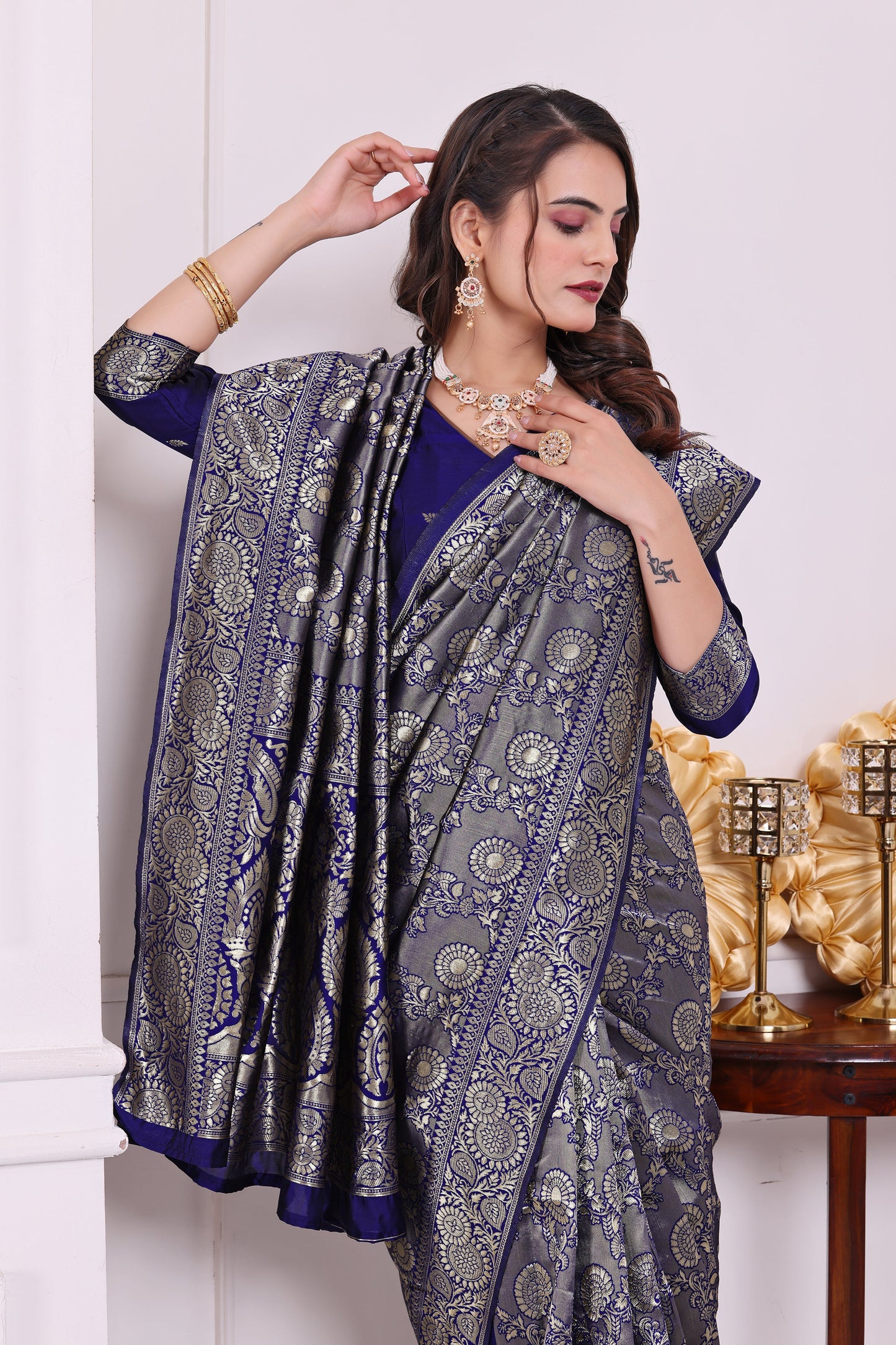 Chandrika N.blue Banarasi Silk Saree