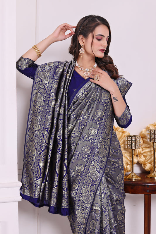 Chandrika N.blue Banarasi Silk Saree