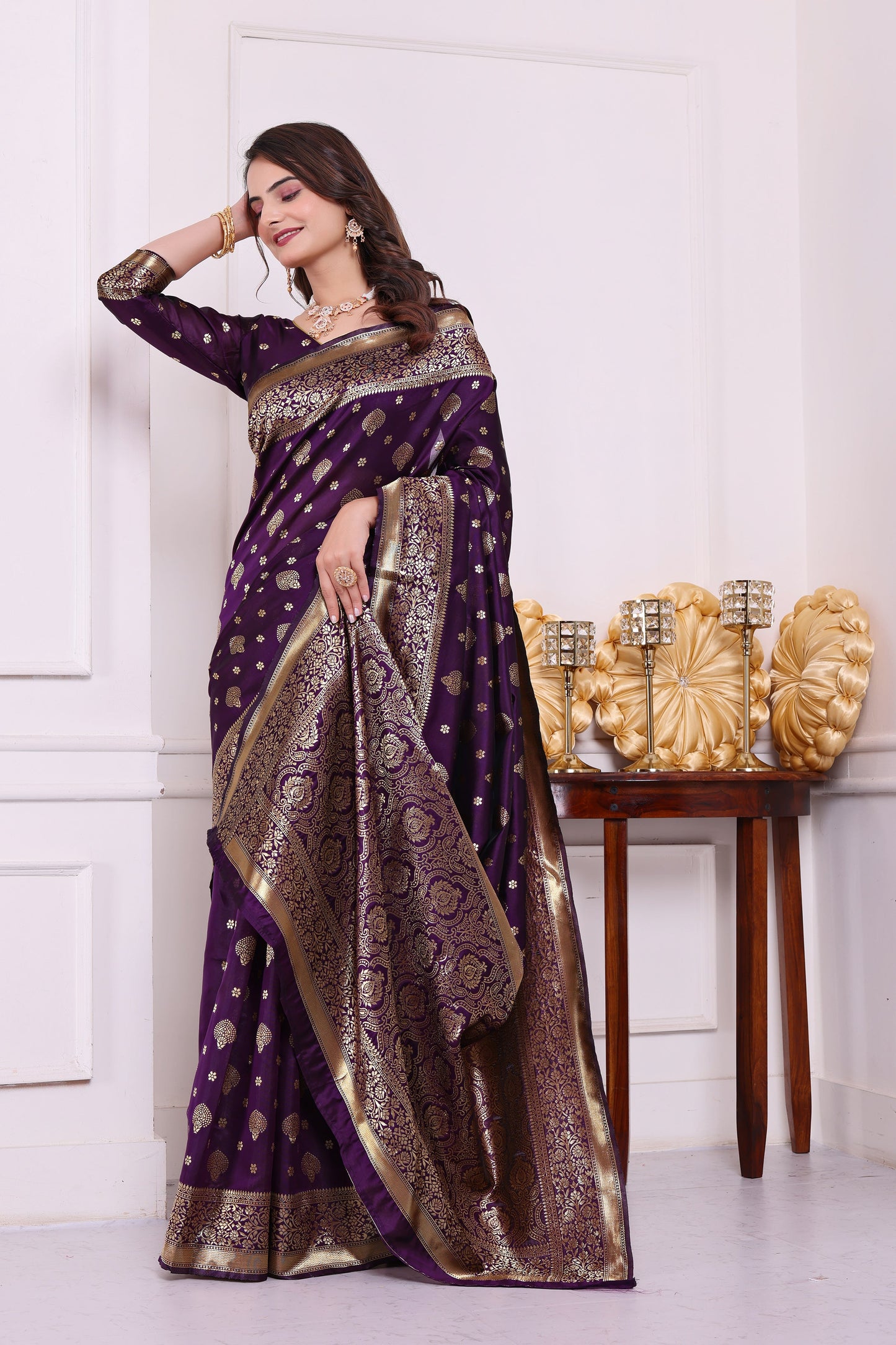 Rudrani Wine Banarasi silk saree