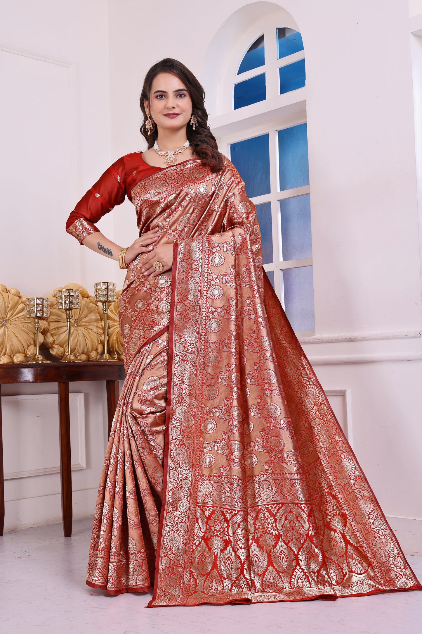 Chandrika Red Banarasi Silk Saree