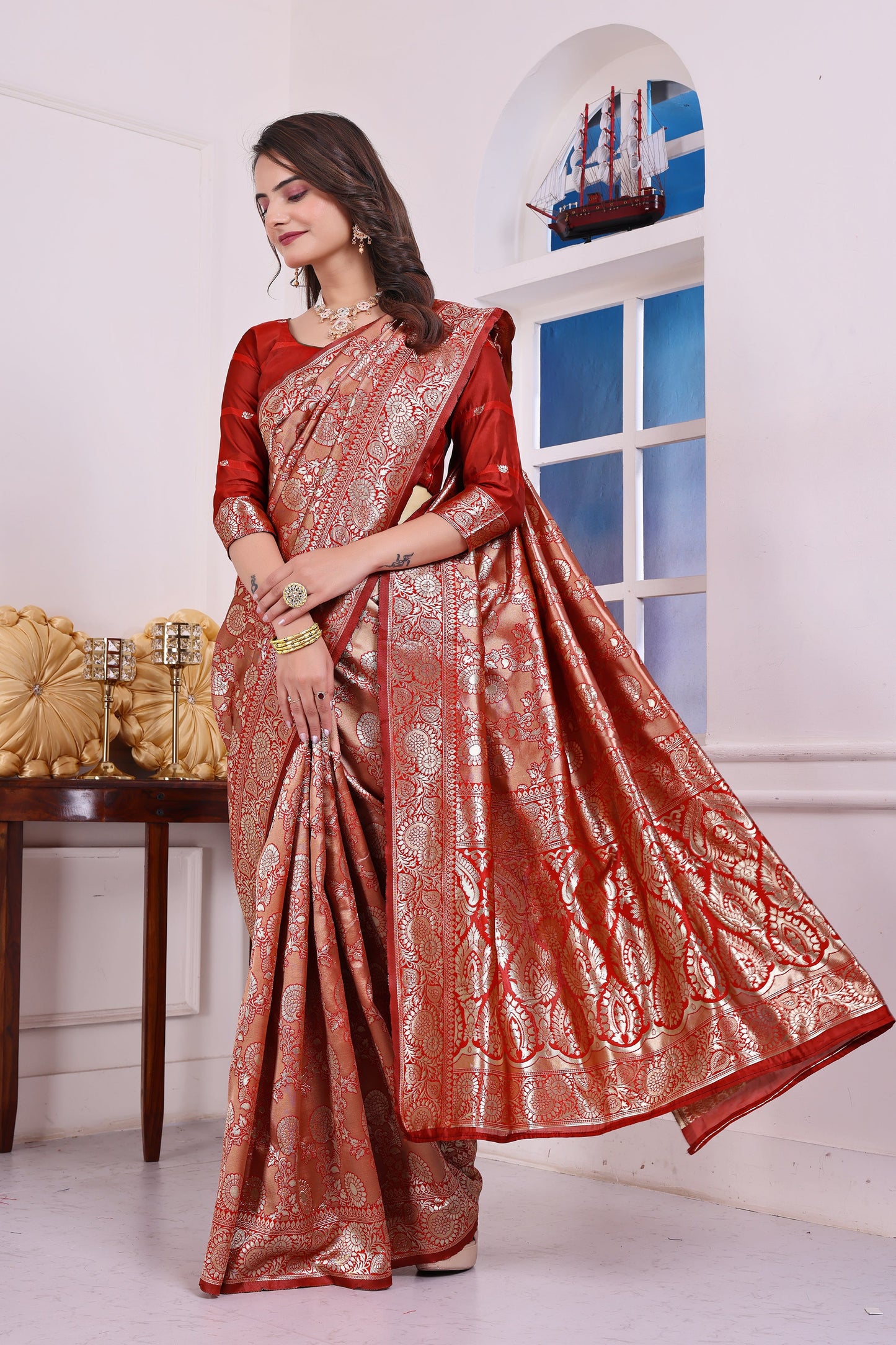 Chandrika Red Banarasi Silk Saree
