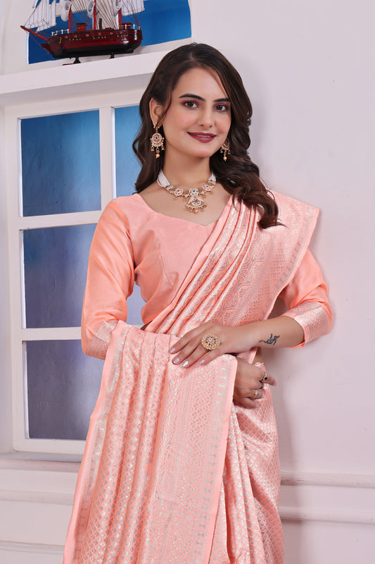 Zarika Peach Banarasi silk saree
