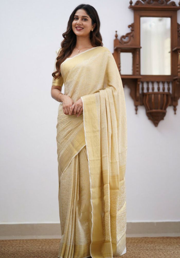 Sharini – Traditional Beige Soft Silk Saree with Refined Weaves