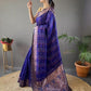 Elegantly R.Blue Color Woven Silk Saree with Silver, Copper, and Antique Detailing