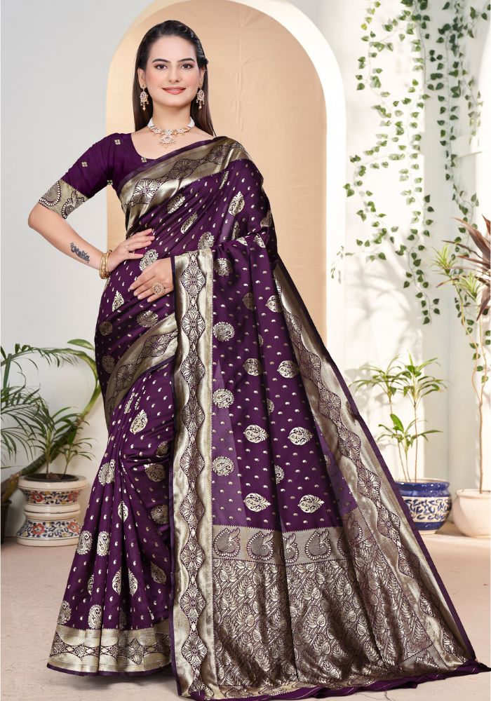 Yashika Wine Banarasi Silk Saree