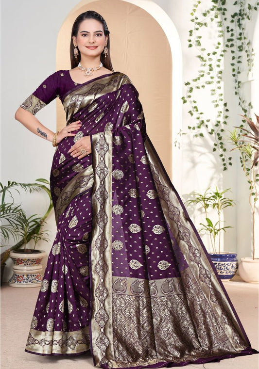 Yashika Wine Banarasi Silk Saree