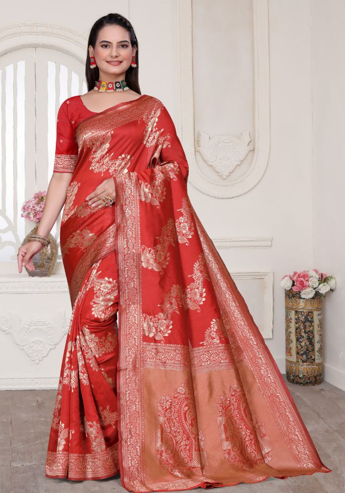 Aura Red Banarasi Silk Saree