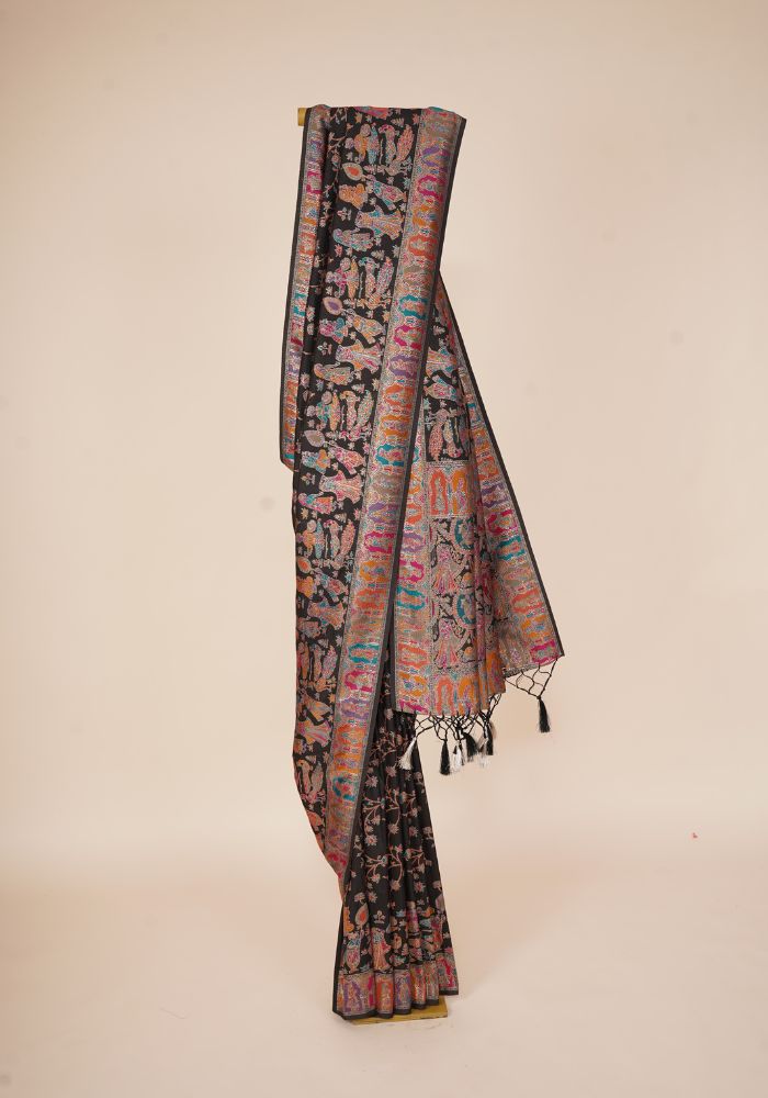 Tanirika – Black Naylon Sillk Saree with Vibrant Minakari Detailing