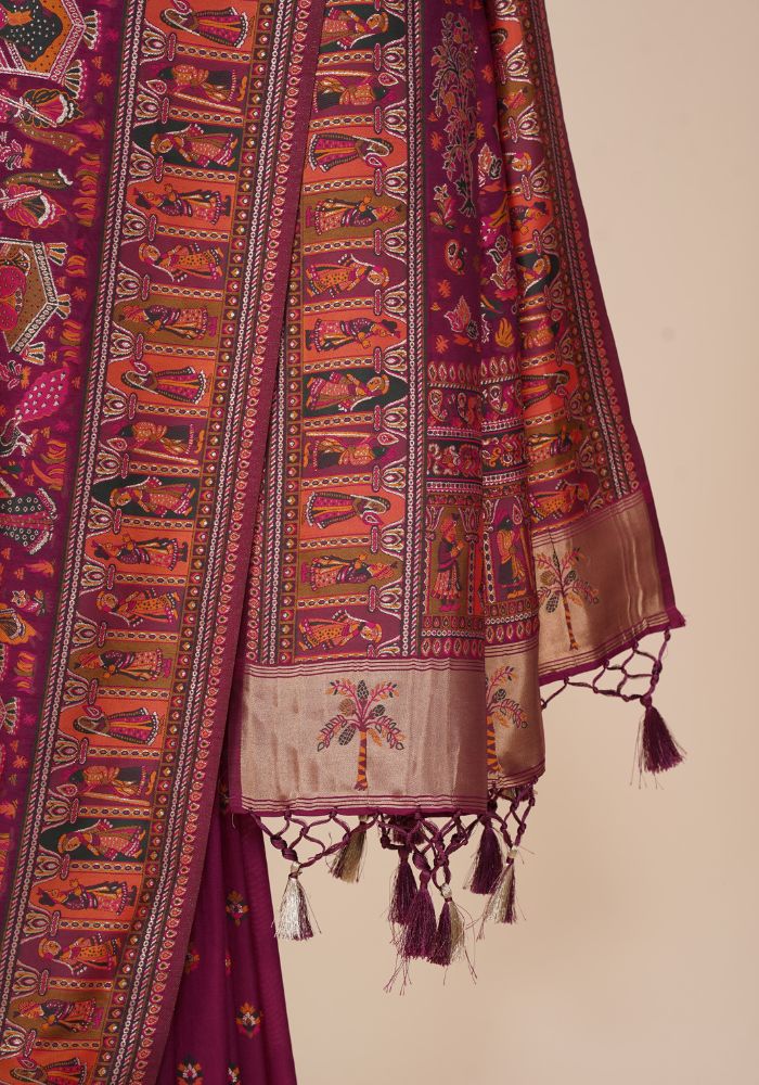 Rajlakshmi- Wine Pashmina Saree With Innovative Blouse Piece