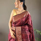 Elegantly Maroon Color Woven Silk Saree with Silver, Copper, and Antique Detailing