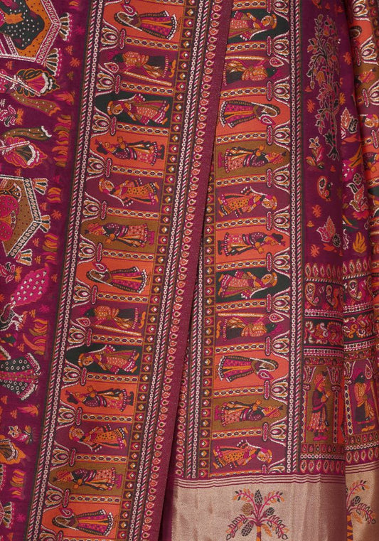 Rajlakshmi- Wine Pashmina Saree With Innovative Blouse Piece