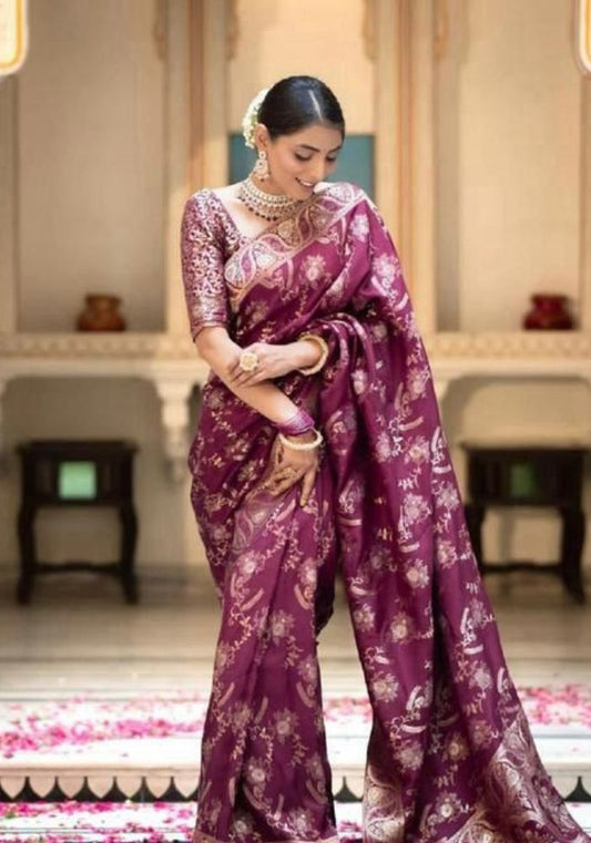 Anarkali Wine banarasi silk saree