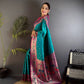 Divine Firozi Paithani Silk Saree With Blooming Blouse Piece