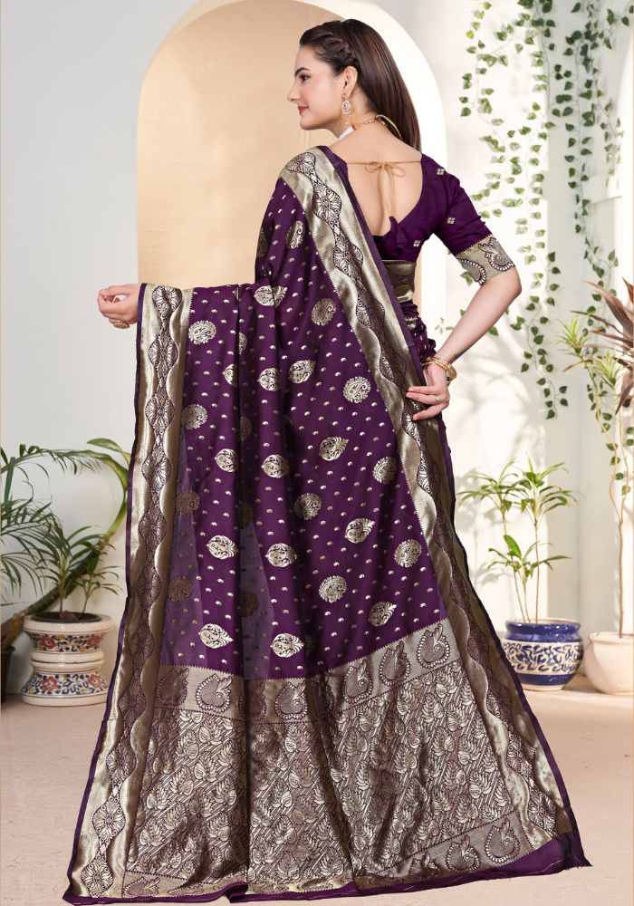 Yashika Wine Banarasi Silk Saree