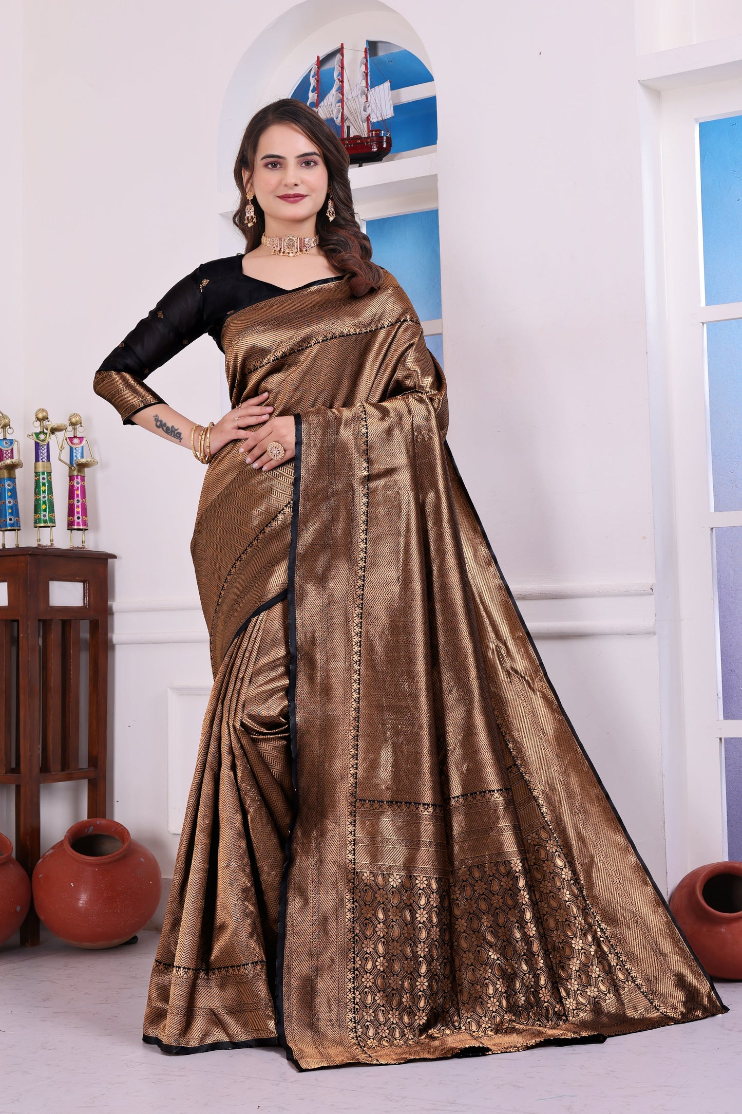 Aarohi Black Banarasi Silk Saree