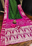 Ziyana Rani Green Bandhej Silk Saree